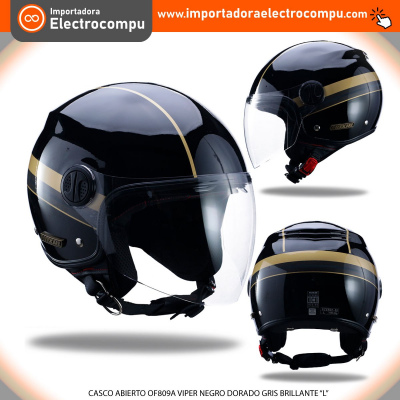 CASCO ABIERTO OF809A VIPER NEGRO DORADO GRIS BRILLANTE-“L”