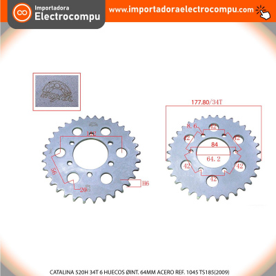 CATALINA 520H 34T 6 HUECOS ØINT. 64MM ACERO REF.1045-TS185(2009)