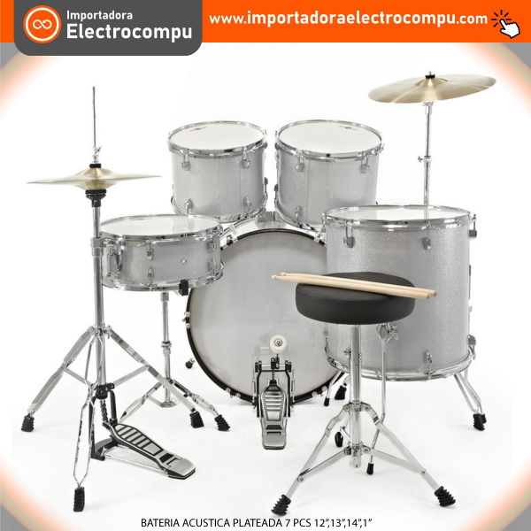 BATERIA ACUSTICA PLATEADA 7-PCS 12,13,14